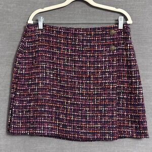 Loft Skirt 10 Pink Blue Tweed Faux Wrap Mini Fall Classic Career Preppy Work